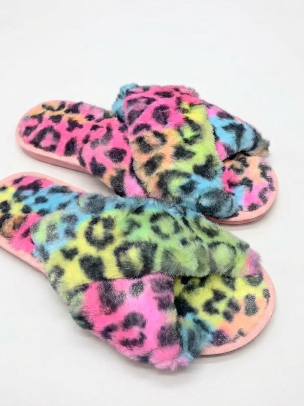Leopard Fuzzy Multicolored Slippers